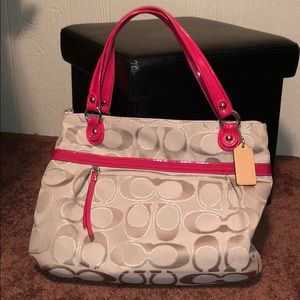 NWOT Large pink and cream tote. Never used !